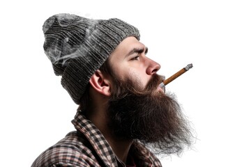 Obraz premium A man holds a cigarette and has a beard
