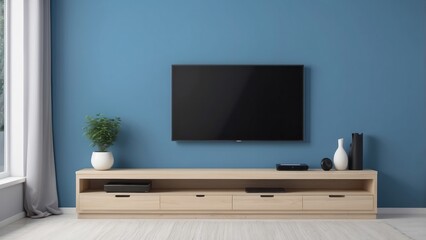 Modern Living Room with Flat Screen TV and Wooden Entertainment Center