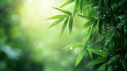 Fototapeta premium Bamboo tree on green blurred background, wallpaper, screensaver