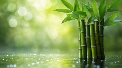 abstract Bamboo tree on green blurred background, copy space