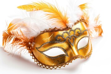 Golden Venetian Carnival Mask with Feathers