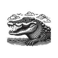 crocodile vector, silhouette, logo design crocodile vector, illustration, icon black and white 