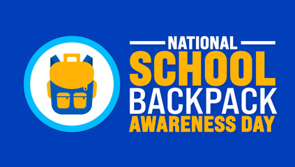National school backpack awareness day background or banner design template. Holiday concept. Template for background, banner, card, poster, placard, design template with unique shapes.