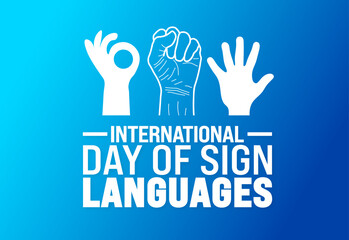 International day of Sign Languages background or banner design template. Holiday concept. Template for background, banner, card, poster, placard, design template with unique shapes.