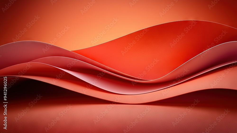 Wall mural close-up of red and orange background with wavy lines at the bottom, placed on a white background