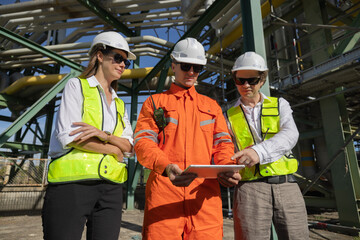 Group of petroleum engineers having a discussion at the site