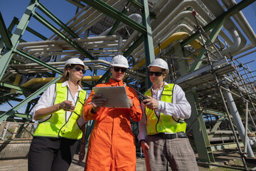 Group of petroleum engineers having a discussion at the site