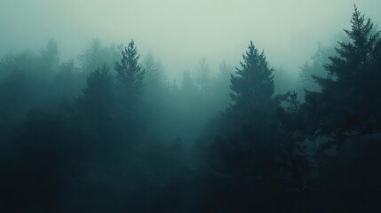 A serene forest shrouded in mist, creating a mystical atmosphere perfect for nature lovers and tranquil settings.