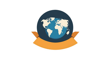 A stylized globe with a ribbon banner.