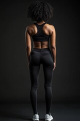Fitness woman. Athletic girl in sports bra and leggings rear view
