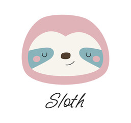 Cute animal sloth portrait hand drawn. Design for children's clothes, poster, invitation.
