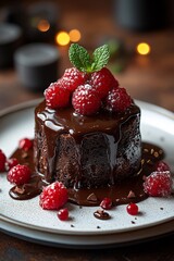 Christmas chocolate pudding decorated with berries