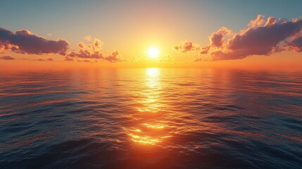 Obraz premium Stunning Ocean Sunset with Vibrant Colors and Dramatic Clouds Reflecting on Calm Water Surface, Perfect for Travel and Nature Themes