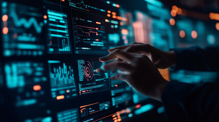 Fototapeta premium Data engineer utilizing digital technology for analyzing big data and providing advanced analytics and business intelligence in a contemporary business environment