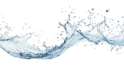 Graceful Water Splash: Delicate Droplets in Artistic Arc on White Background, Generative Ai