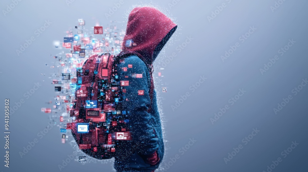 Poster digital shopper's transformation: e-commerce immersion into product icons and payment gateways, gene