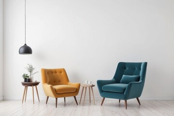 Fototapeta premium Two Armchairs Facing Each Other with a Side Table in a Modern Room