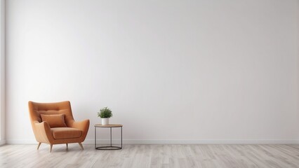 Minimalist Living Room with Orange Armchair and Side Table