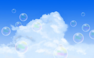 夏の青空に浮かぶシャボン玉の背景