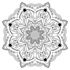 Indian mandala vector coloring page on the white background