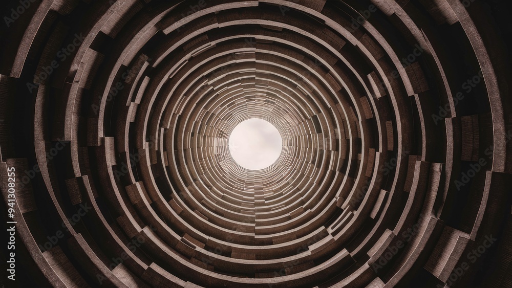 Poster abstract 3d render of a circular tunnel in architectural design