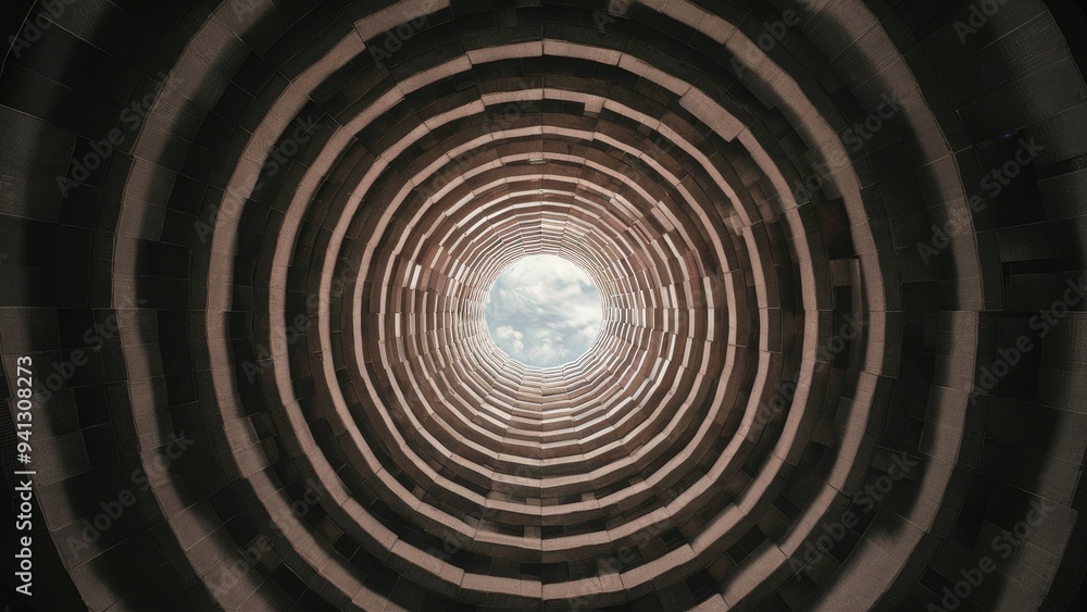 Poster abstract 3d render of a circular tunnel in architectural design