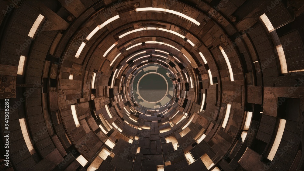 Poster abstract 3d render of a circular tunnel in architectural design