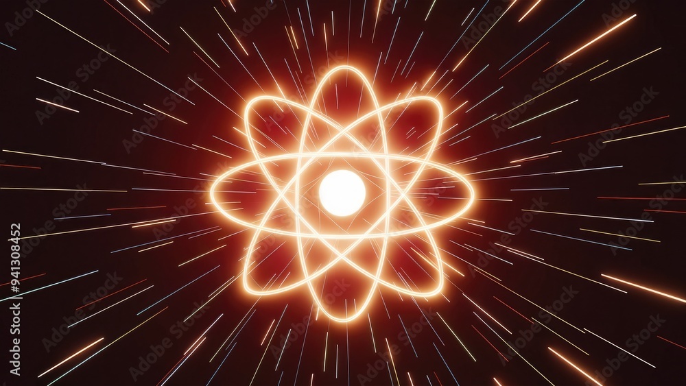 Aufkleber abstract 3d rendering of glowing atom light rays