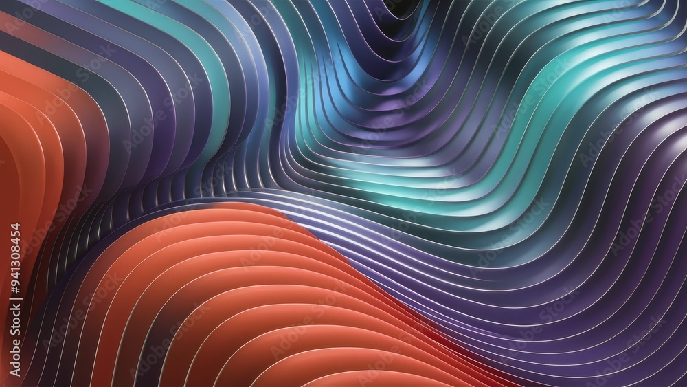Poster abstract 3d rendering of a multicolored background with wavy lines