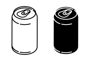 Linear icon, Isometric  aluminum can with soft drinks. Storing cocktails and soda in jar. Simple black and white vector isolated on white background