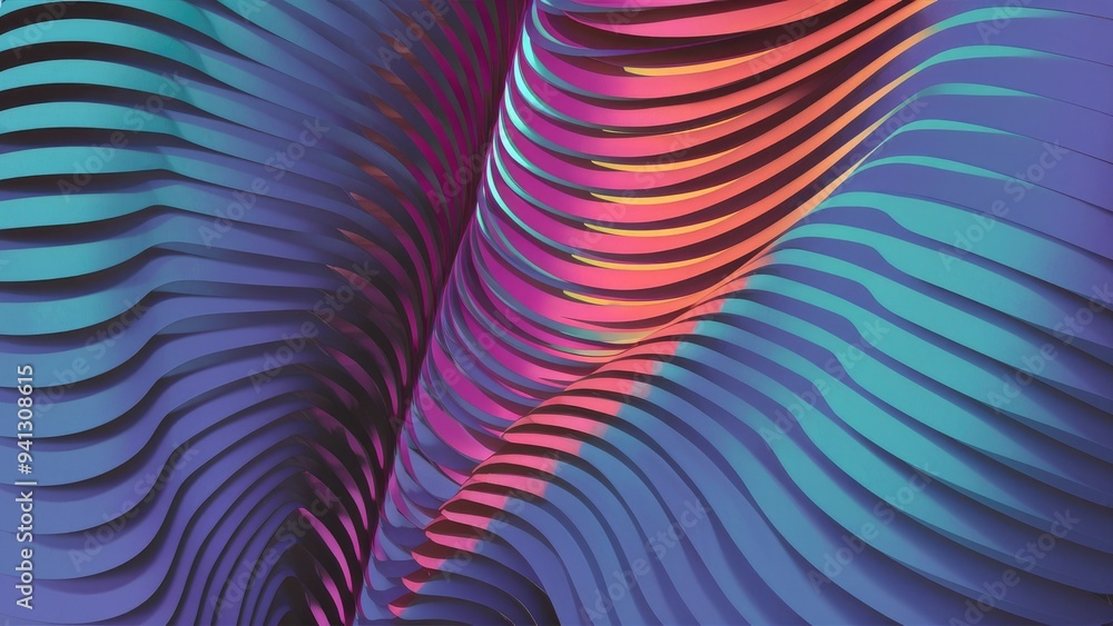 Poster abstract 3d rendering of a multicolored background with wavy lines