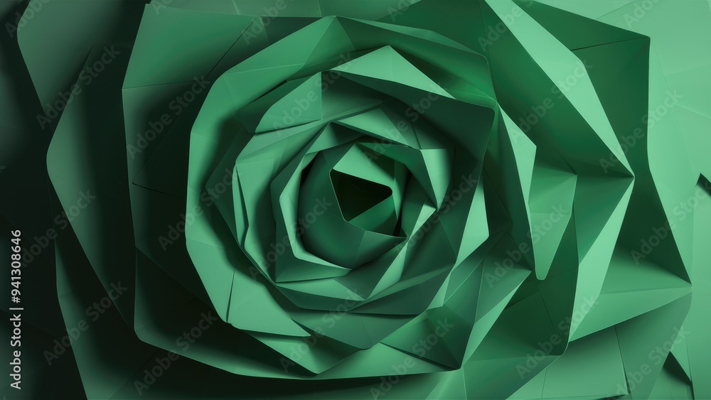 Poster abstract 3d background featuring layered paper cut patterns with green gradients.