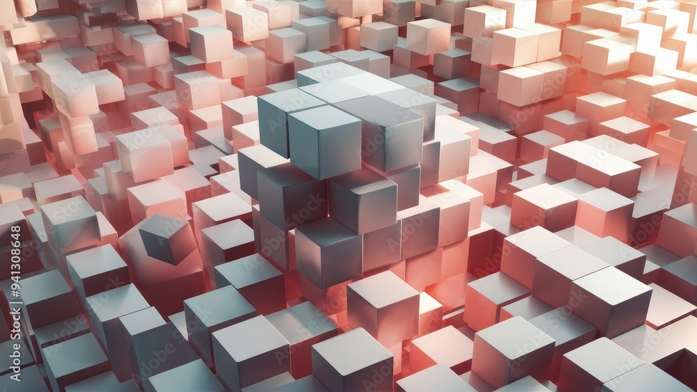 Poster abstract 3d cube background on a white surface, digital rendering