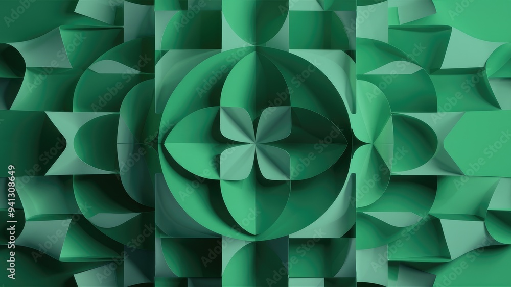 Poster abstract 3d background featuring layered paper cut patterns with green gradients.