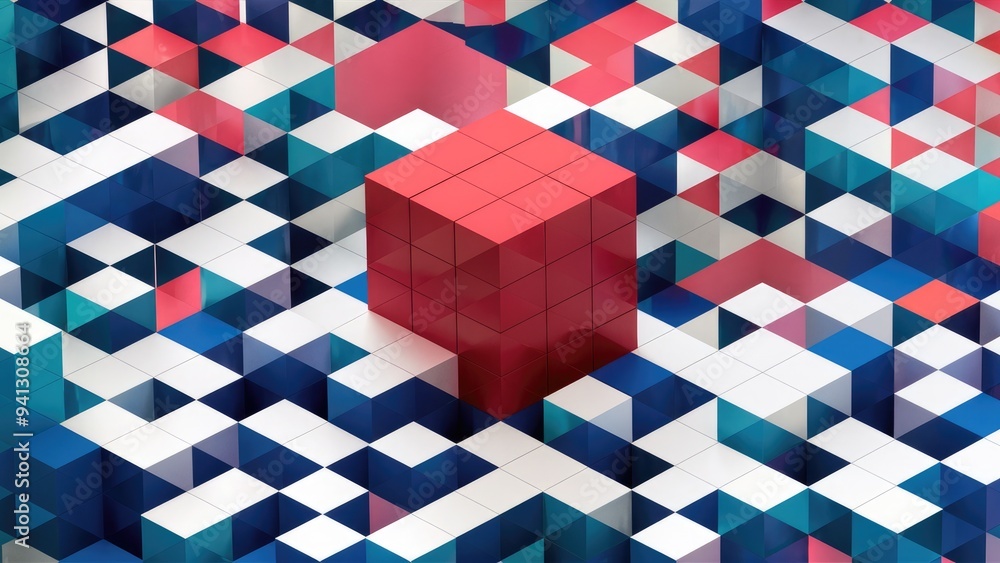 Poster abstract 3d cube background on a white surface, digital rendering