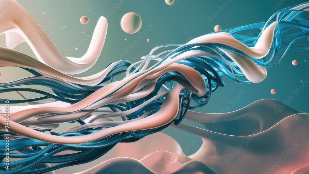 Poster abstract 3d rendering of flowing white and blue lines on a soft background