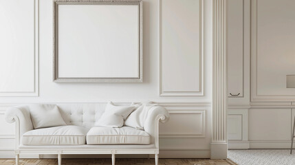Neutral interior with a large empty picture frame