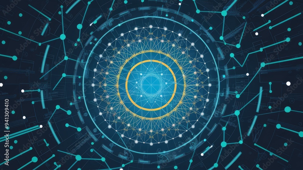 Poster abstract blue background with geometric data network pattern. vibrant color design for wallpaper and