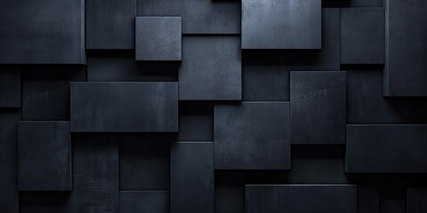 Abstract Black Geometric Wall with Textured Surfaces