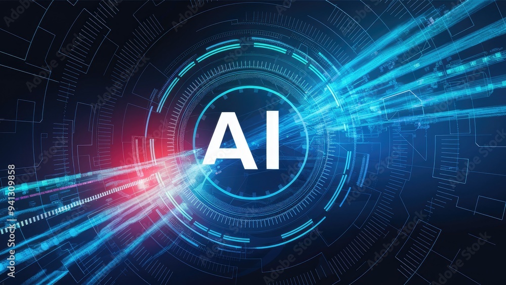 Poster abstract digital background with ai and big data flow - 3d illustration