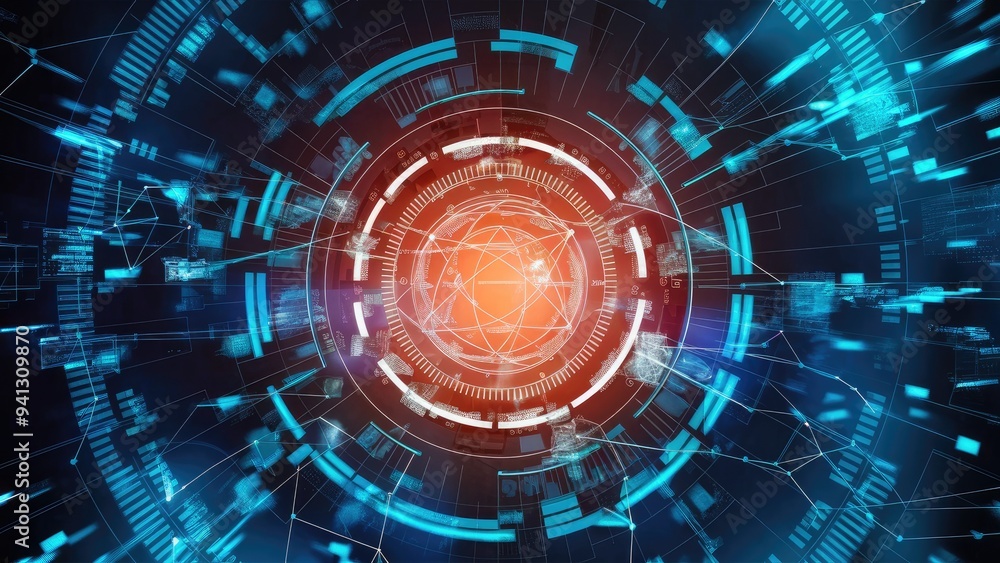 Poster abstract digital background with data visualization and network connection structure. science-themed