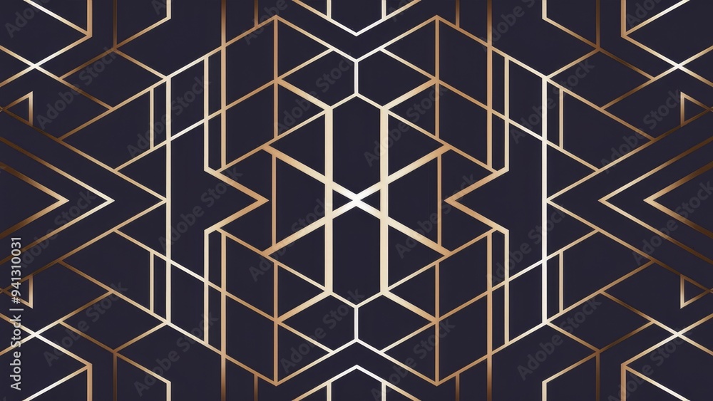 Poster  Abstract Geometric Background with Golden Linear Pattern