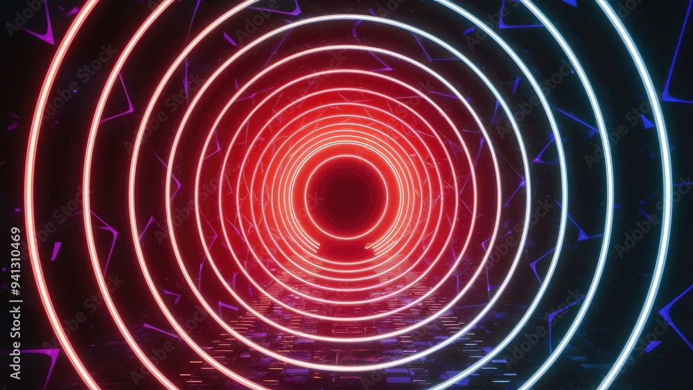 Poster abstract light particles for edm event: neon tunnel background loop for concert and party intros