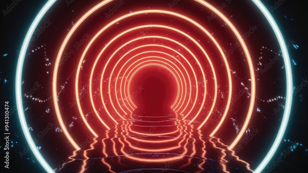 Poster abstract light particles for edm event: neon tunnel background loop for concert and party intros