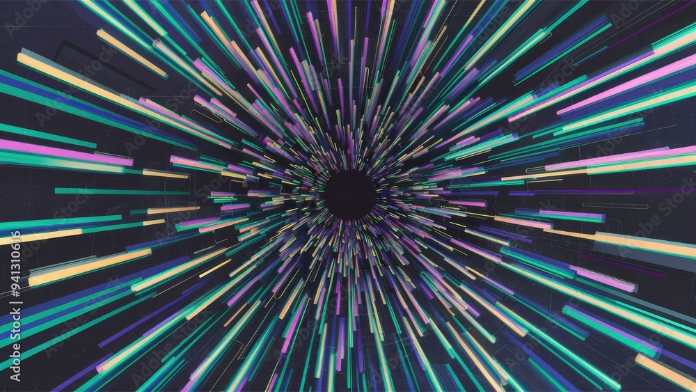 Poster abstract motion background with colorful blur and glitch effects, dynamic lines and stripes design