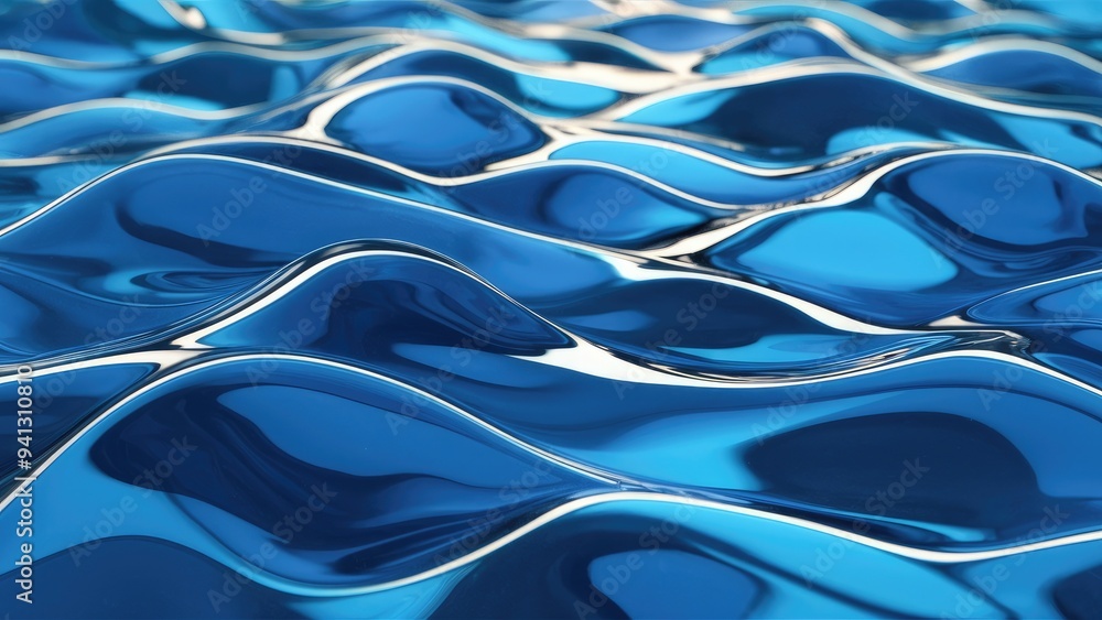 Poster abstract representation of blue water surface with transparent liquid waves - 3d rendering
