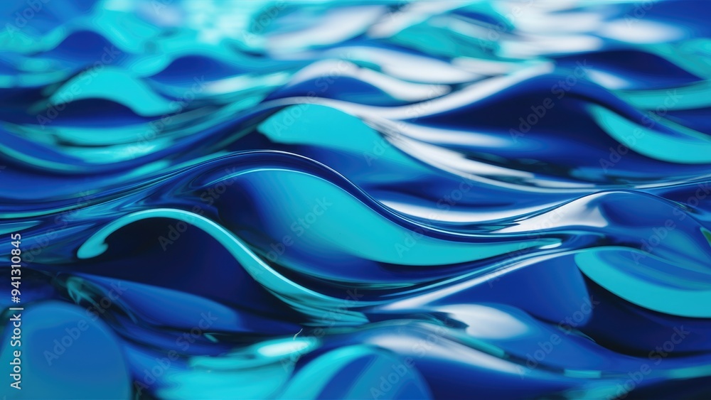 Poster abstract representation of blue water surface with transparent liquid waves - 3d rendering