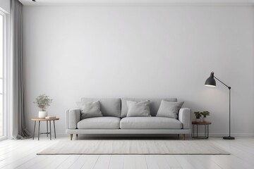 Minimalist Living Room with Grey Sofa and Floor Lamp