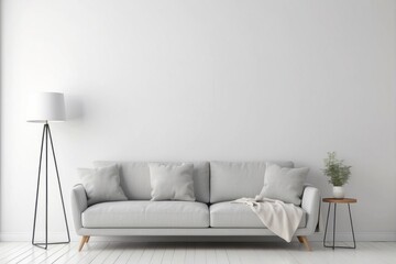 Minimalist Living Room with a Gray Sofa and Floor Lamp