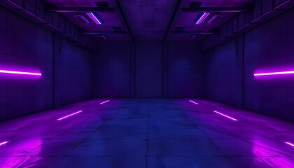 Modern Futuristic Sci Fi Concept, Club Background, Grunge Concrete Empty Dark Room With Neon Glowing, Purple And Blue Pink Neon Lights 3D Rendering, dark, gloomy, abstract, created with generative ai